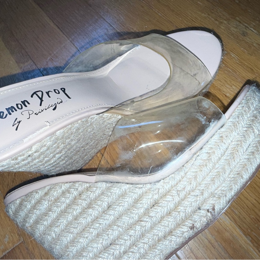GUC LEMON DROP CLEAR STRAPS WEDGES PLATFORMS SZ 8.5 SHOES SANDALS‎ - Picture 3 of 7
